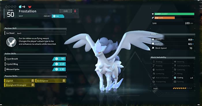 Frostalion stats in palworld